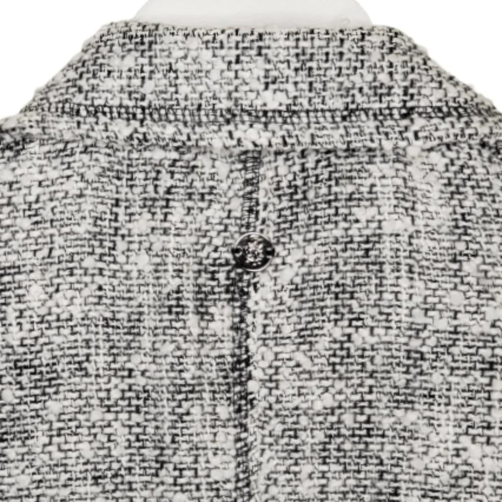 Makenji Womens Size 12 Black and White Medium Tweed Moto Long Sleeve Jacket